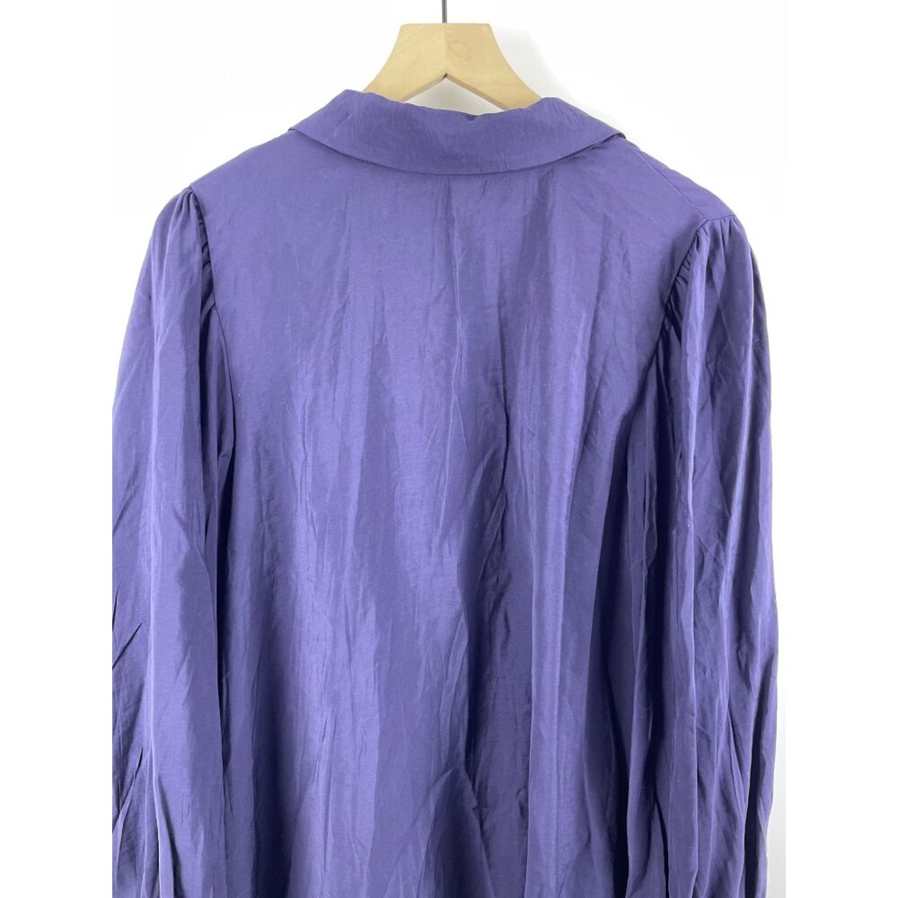 English Factory Women's 2X Plus Blouson Sleeve Collared Button Up Blouse Blue - Picture 10 of 10